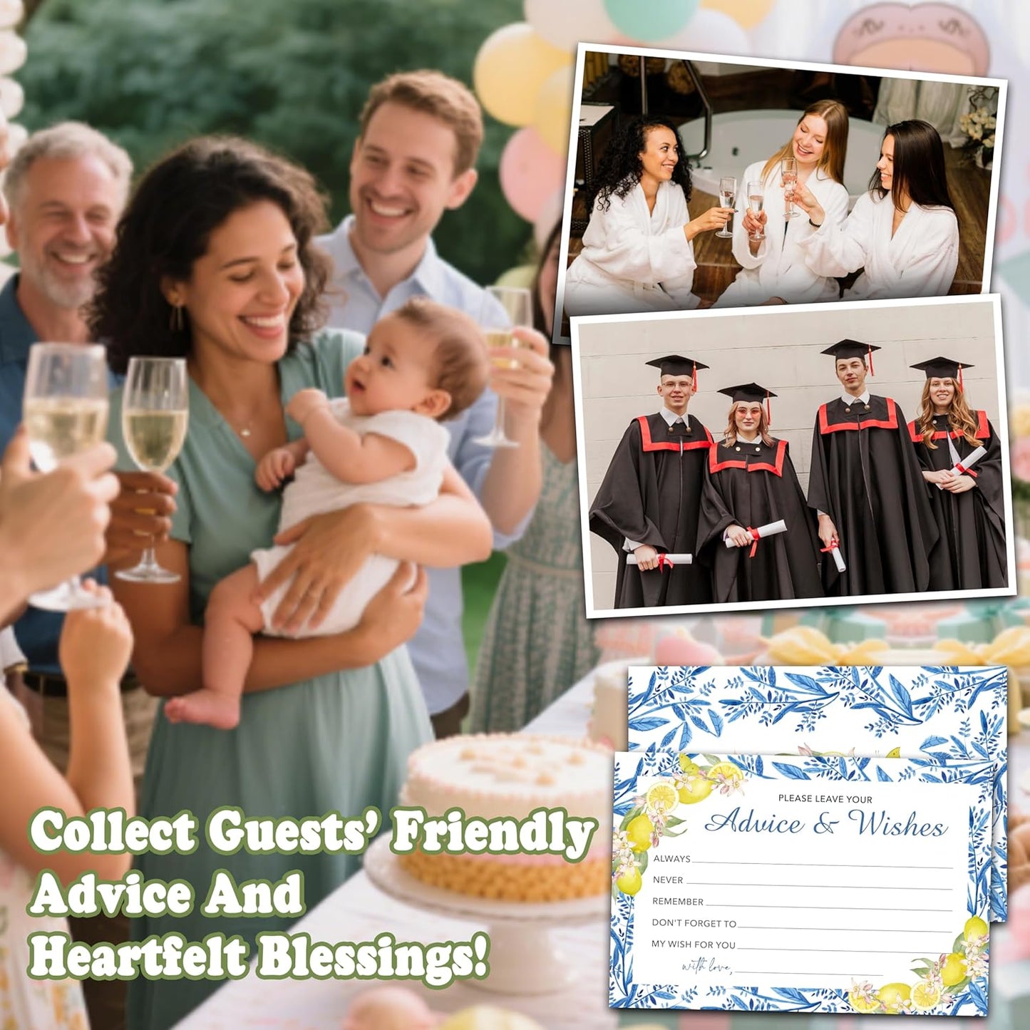 Advice And Wishes Cards (25pcs), Mediterranean Lemon Advice Cards For Mr And Mrs, Bride And Groom, New Parents, Bridal Shower, Baby Shower, Engagement, Wedding, Bachelorette Party Games Decor -A04