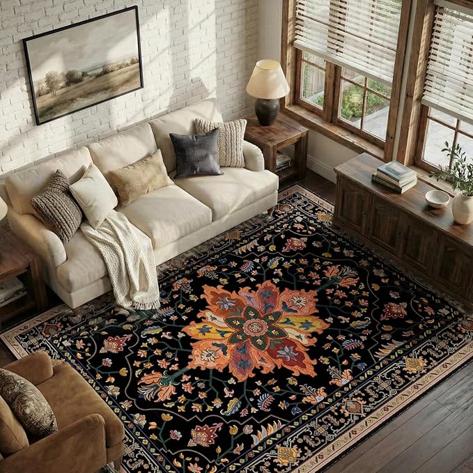 RELEANY Area Rugs 5'x8' Washable Non-Slip, Floral Vintage Distress Print - Image 2