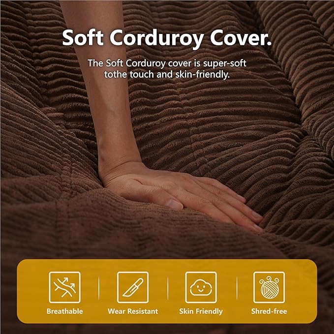 N&V Fireside Mid Century Armless Floor Sofa, Soft Premium Corduroy Floor Lounge - Image 7