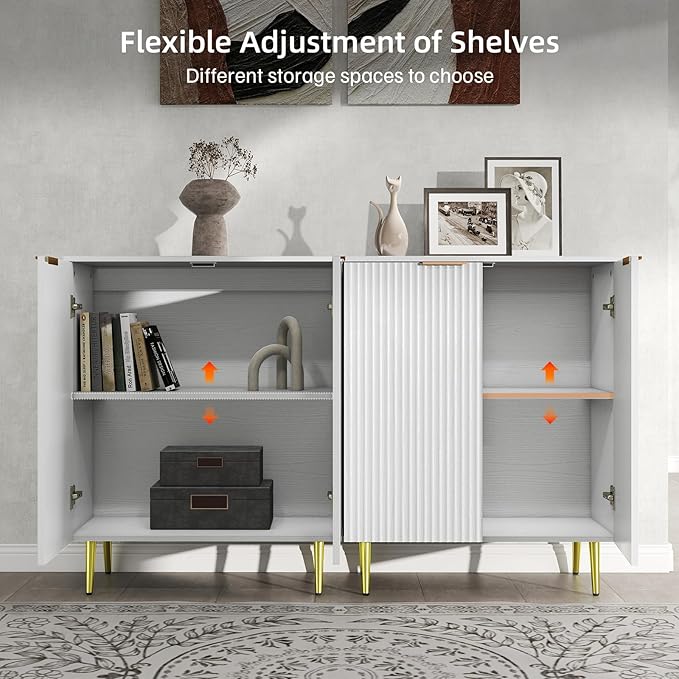 LubanNese Fluted Cabinet with Storage, Wooden Unique Sideboard Buffet Cabinet - Image 4