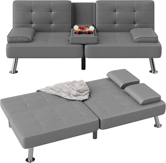 Flamaker Futon Sofa Bed Modern Folding Futon Set PU Leather Convertible by Flamaker