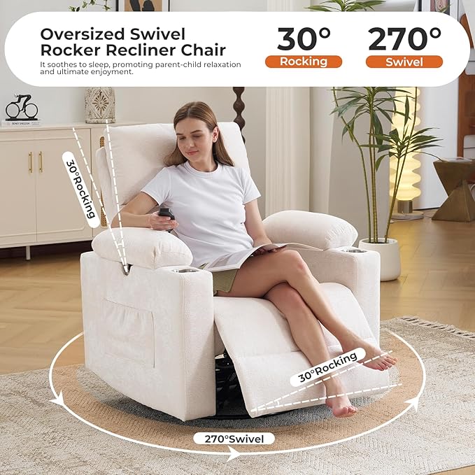 Rocking Chair Nursery with Adjustable Armrests, Electric Glider Recliner - Image 4