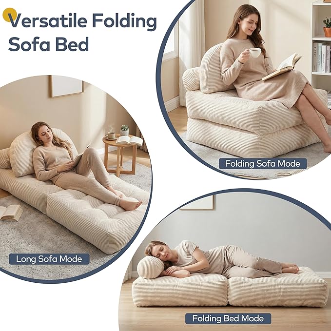 Convertible Corduroy Floor Sofa, 3-in-1 Folding Lazy Sofa Bed - Image 3