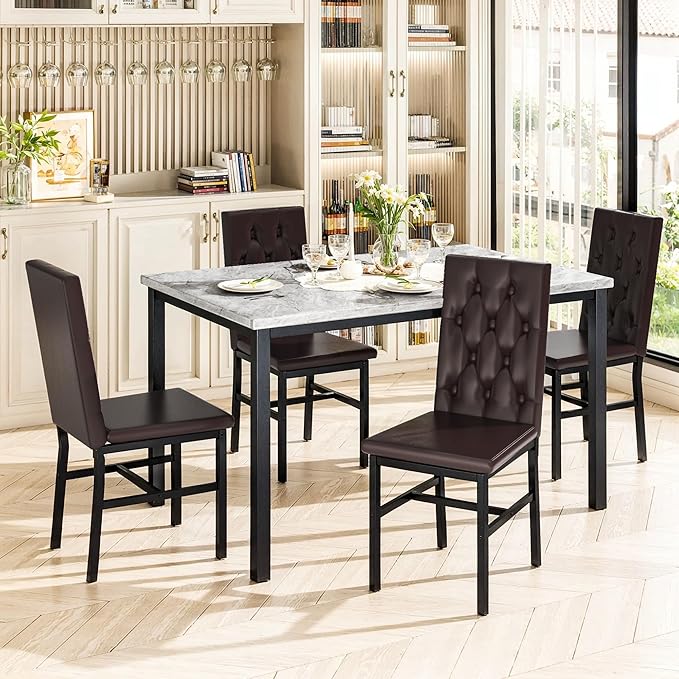 Hooseng Dining Table Set for 4, Faux Marble Small Kitchen Table Chairs Set of 4 - Image 4
