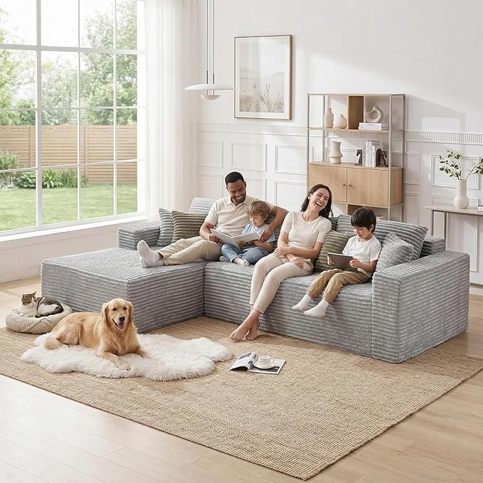 108" Boneless Couch Modular Sectional Sofa, L-Shaped Couch - Image 4