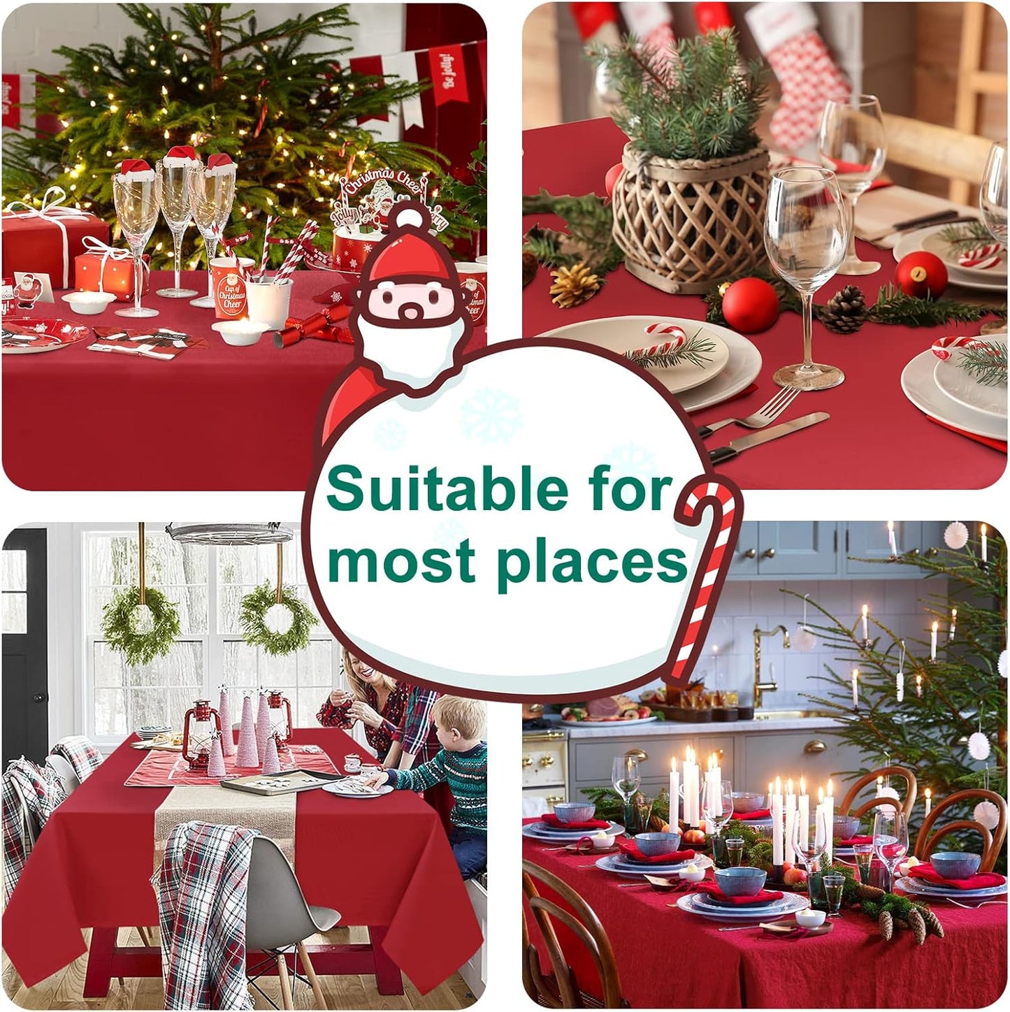 Hiasan Red Tablecloth for Rectangle Tables - Waterproof and Spillproof Washable Christmas Fabric Table Cloth for Dining Room Kitchen Party, 60 x 102 Inch