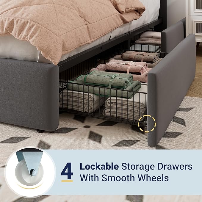 Allewie King Size Storage Bed Frame, Vertical Channel Tufted Adjustable - Image 5