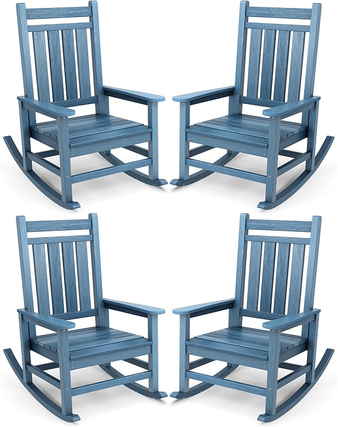 SERWALL Outdoor Rocking Chair Set of 4, HDPE Rocking Chair by SERWALL