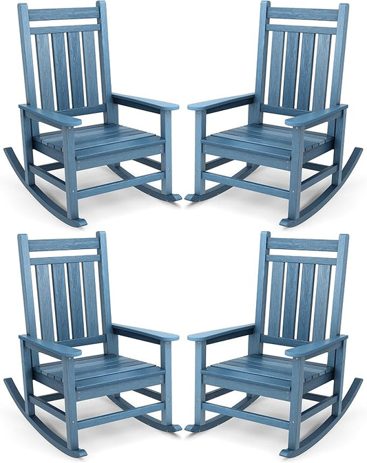 SERWALL Outdoor Rocking Chair Set of 4, HDPE Rocking Chair by SERWALL