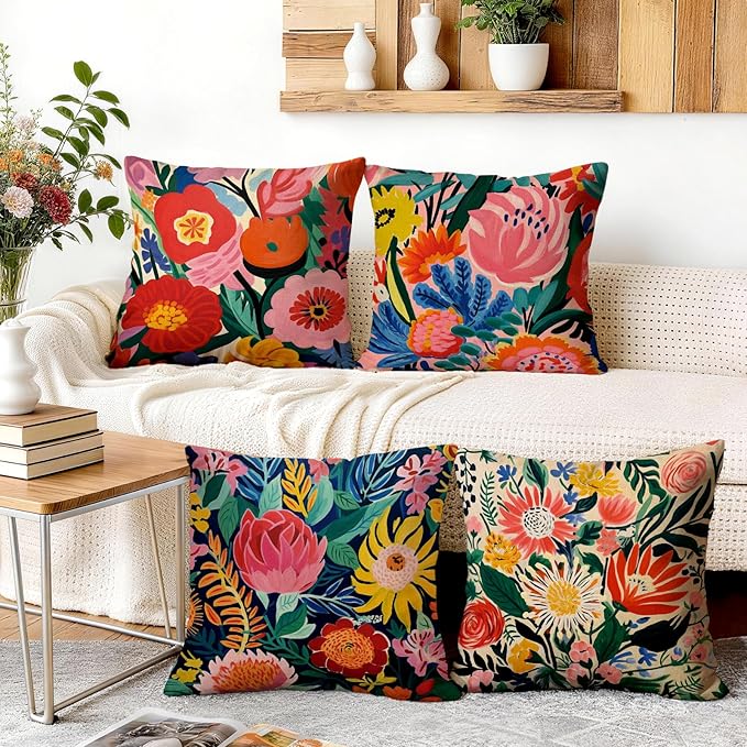 OBSEDE Floral Decorative Throw Pillow Covers 18x18 Set of 4, Double-Sided Print - Image 5