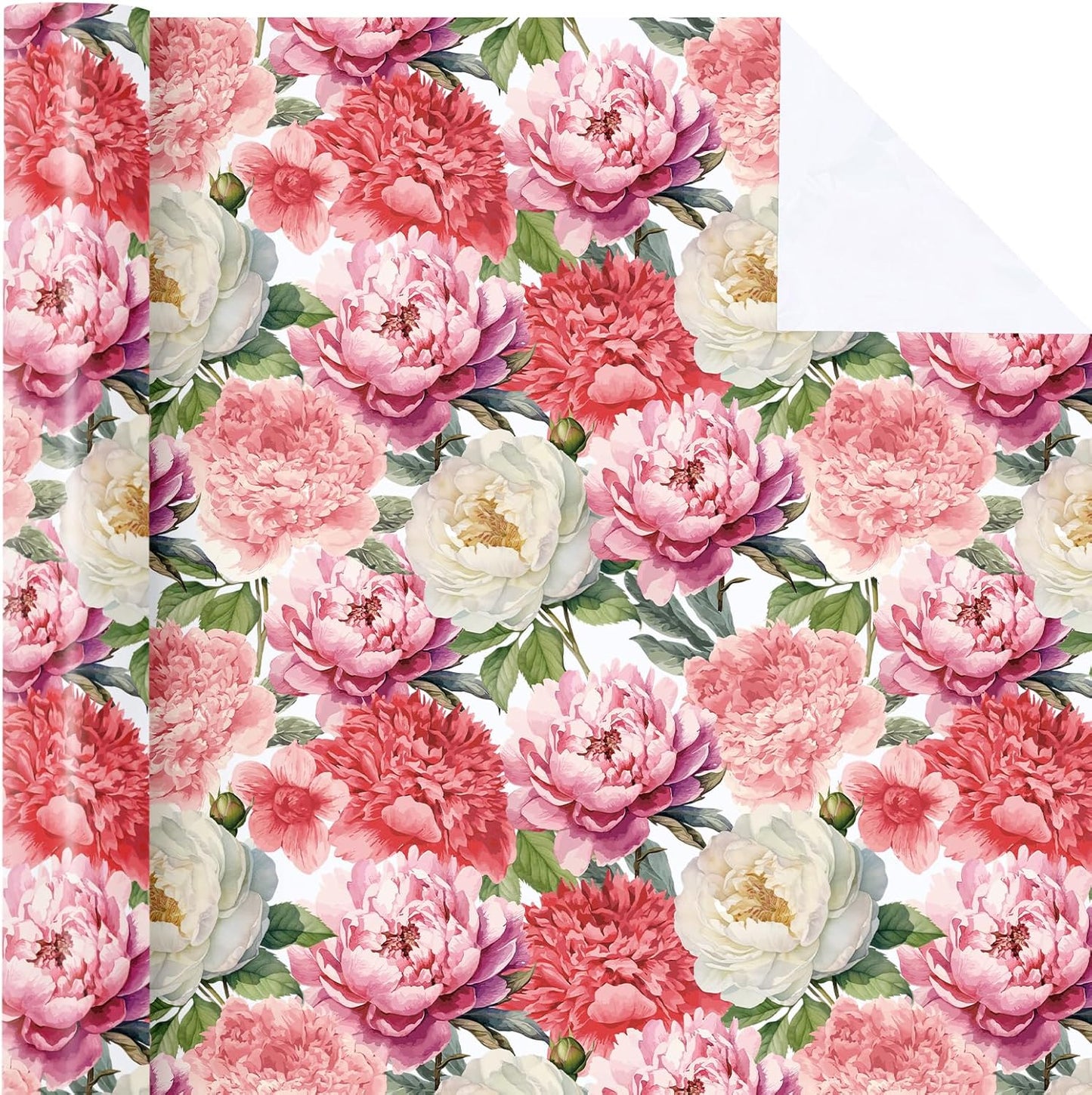 WRAPAHOLIC Floral Wrapping Paper Roll - Mini Roll - 17 Inch x 33 Feet - Red Pink Flower Wrapping Paper Perfect for Girls Women Birthday, Wedding, Bridal Shower