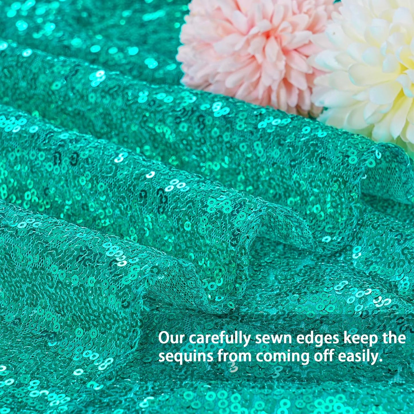 QueenDream Lake Green Party Decorations Sequin Tablecloth: Glitter Overlay 90x90 Inch Table Drapes for Banquet Wedding Theme Mermaid Party Planners