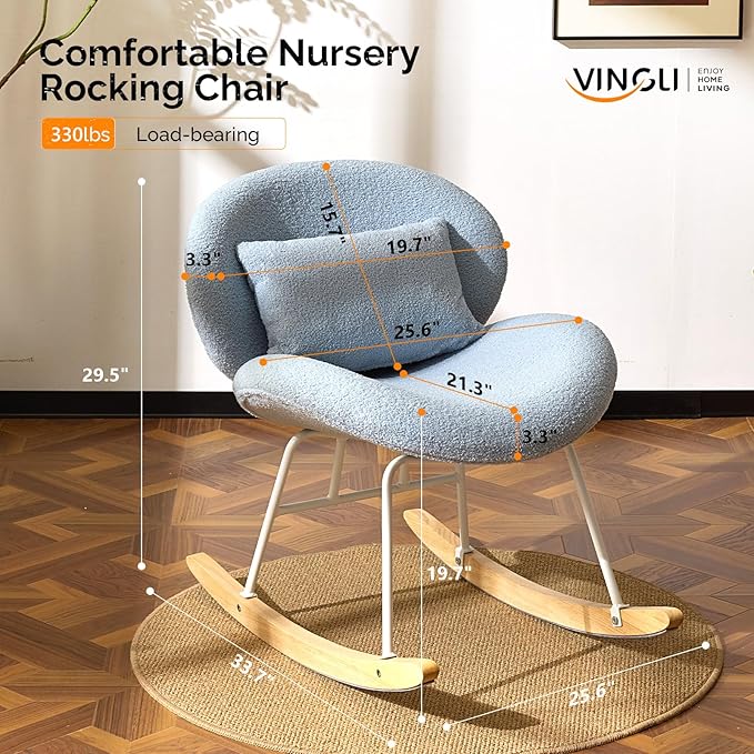 VINGLI 25.6" Extra Wide Criss Cross Nursery Rocking Chair, Cute Curved 115° - Image 2