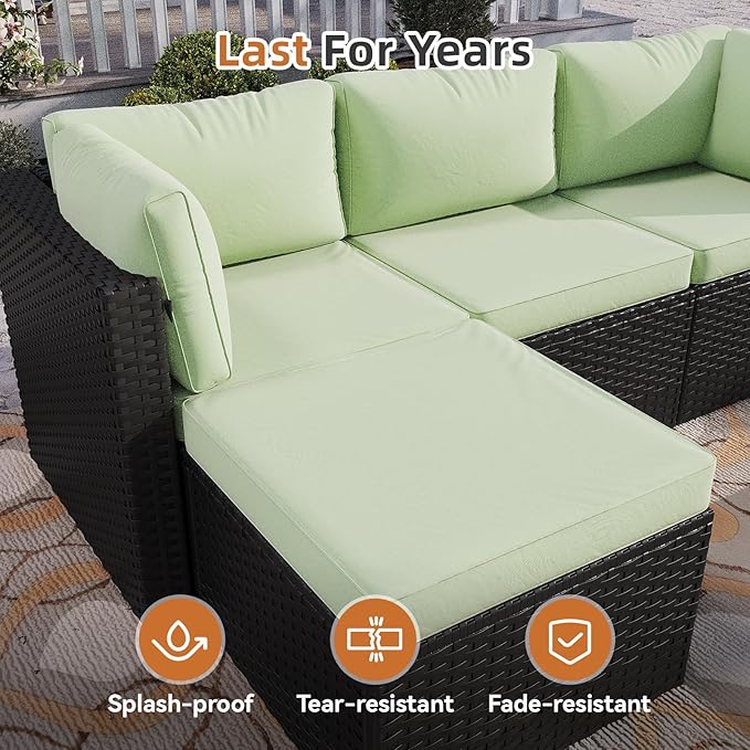Aoxun Outdoor Patio Furniture Set, 5-Pieces All-Weather Rattan Sectional Sofa - Image 7