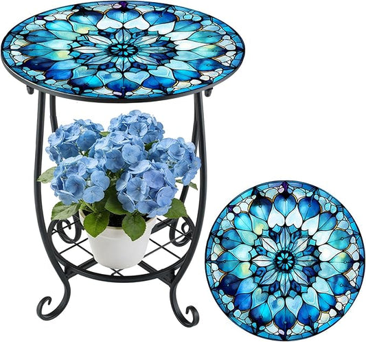 Cinnvoice Outdoor Side Table Round Small Mosaic Patio Accent Indoor End Plant by Cinnvoice