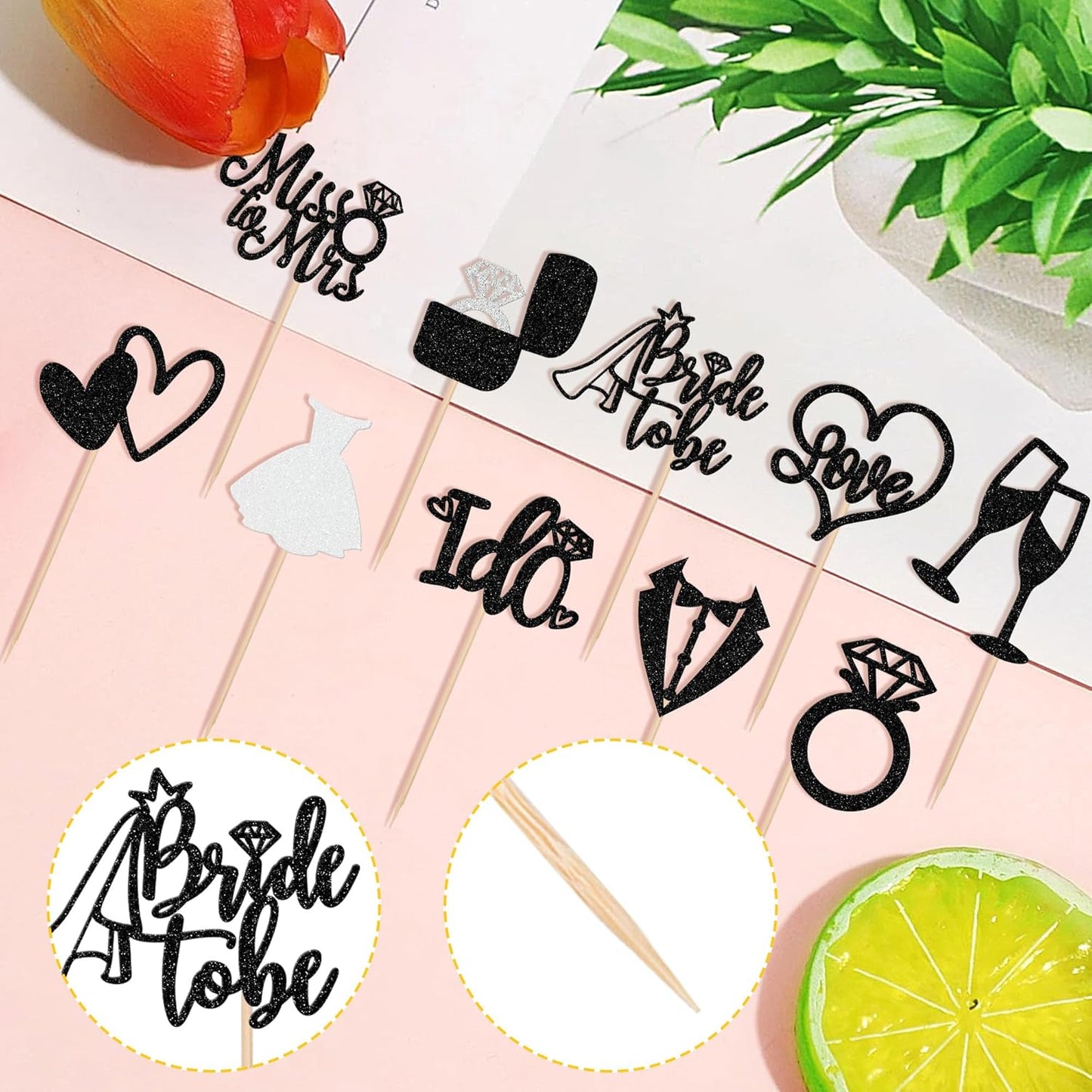 30 PCS Bride to Be Cupcake Toppers Glitter Miss to Mrs I Do Love Heart Ring Cupcake Picks Wedding Bridal Shower Cake Decorations for Wedding Engagement Bachelorette Party Supplies Black