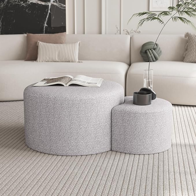 Upholstered Round Nesting Coffee Tables Set of 2 - Image 4
