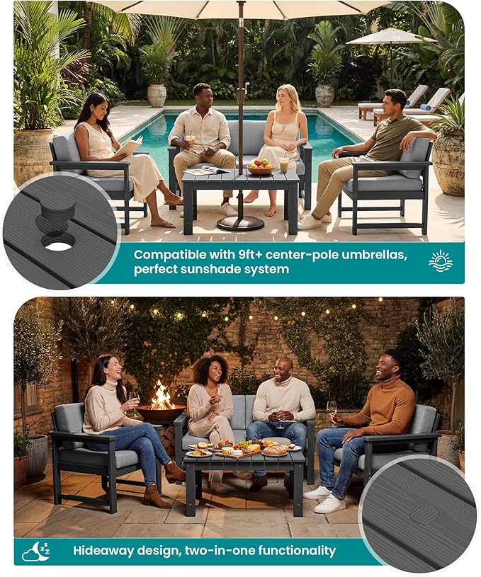 SERWALL 4 Pieces HDPE Outdoor Sofa Set - Image 3