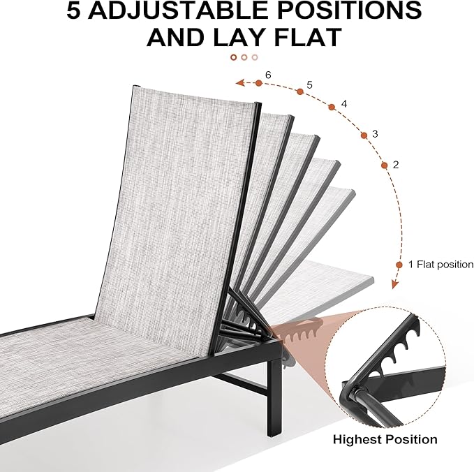 Crestlive Products Pool Lounge Chair Outdoor Set of 2, Chaise Lounge Chairs - Image 5