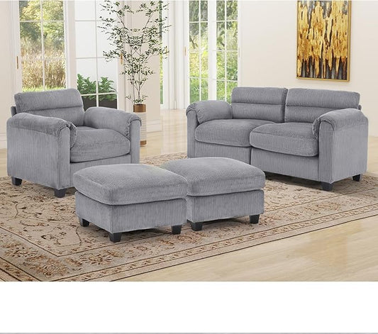 HAOMARKETS Corduroy 4-Piece Sofa Set, Upholstered Ottoman Set of 2, Accent by HAOMARKETS