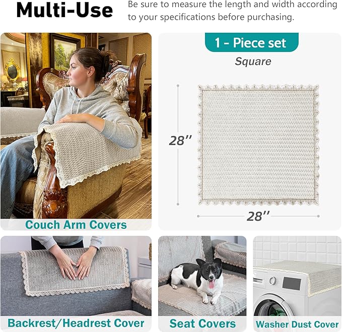 Couch Arm Cover, Sofa Arm Covers, Non-Slip Lace Armrest Covers, - Image 3