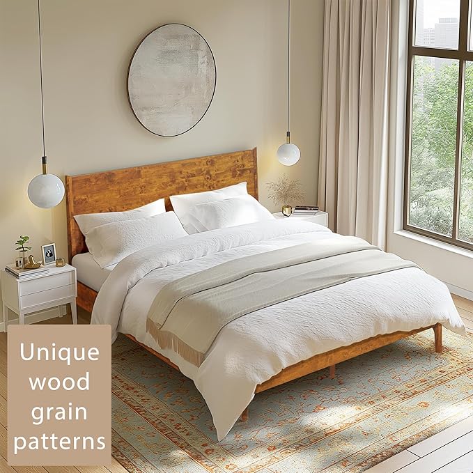 Acacia Haven Queen Bed Frame and Headboard, Platform Bed Frame Scandinavian - Image 3