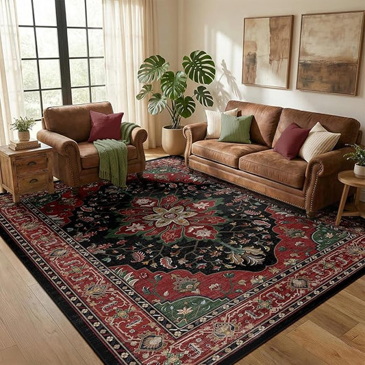 RELEANY Area Rugs 5'x7' Washable Non-Slip, Floral Vintage Distress Print by RELEANY