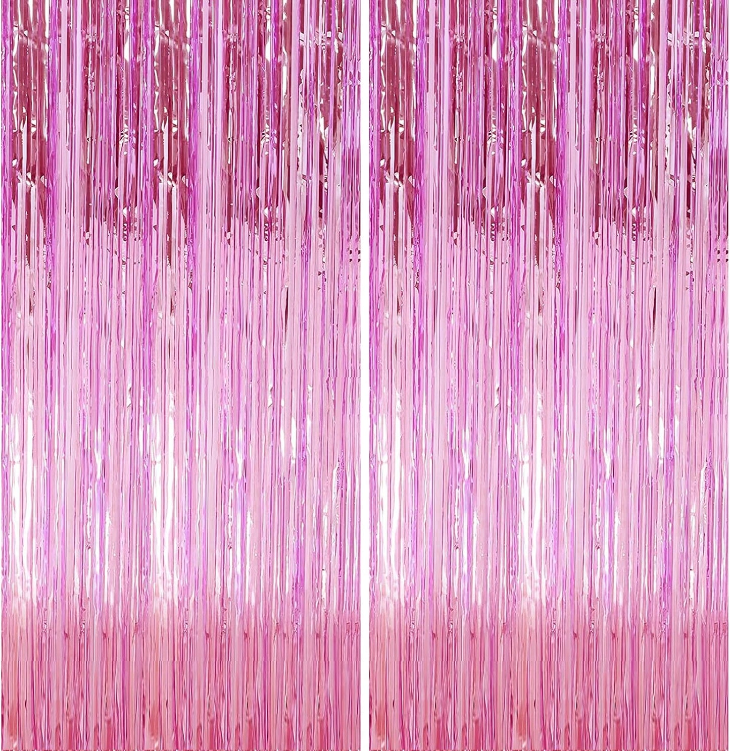 2 Pack 3.28 ft x 6.56 ft Pink Tinsel Curtain Party Backdrop Decorations, Metallic Foil Fringe Backdrop Door for Halloween, Christmas, Birthday Graduation Wedding Party Streamers Photo Backdrop.
