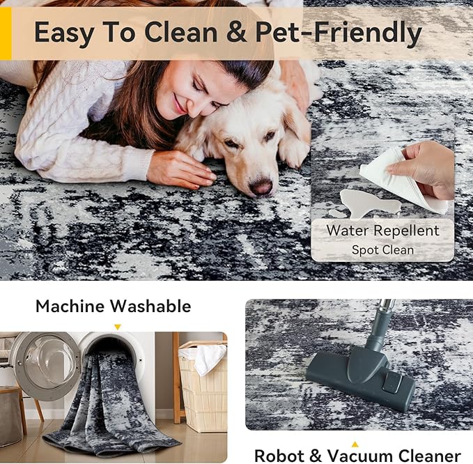 RELEANY Washable Area Rugs 3'x5' Non-Slip Modern Abstract Soft - Image 5