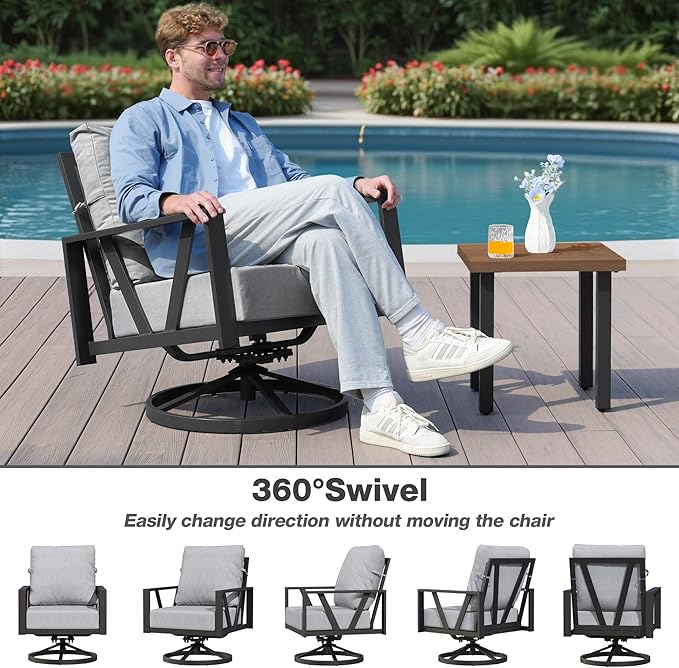 Outdoor Patio Swivel Rocking Chairs Set, Front Porch Furniture - Image 3