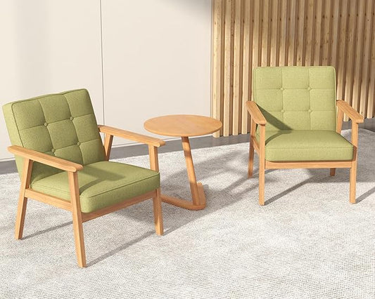 Modern Accent Chair with Wooden Table, Upholstered Linen Fabric Leisure Chair by Unknown