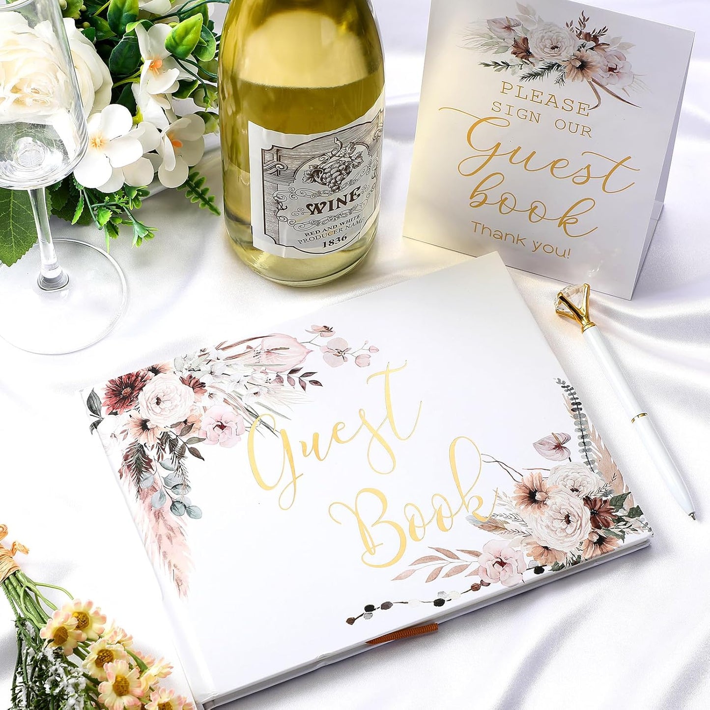 Wedding Guest Book Personalized Photo Guestbook to Sign at Reception Wedding Guest Sign in Book Photo Album Hard Cover 88 Lined Pages for Baby Shower Birthday Anniversary Party(Rose)