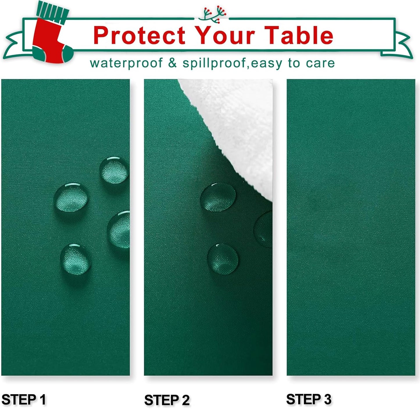 Hiasan Rectangle Tablecloth - Waterproof Washable Fabric Table Cloth for Wedding, Banquet, Gathering and Dining Room, 90 x 156 Inch, Emerald Green