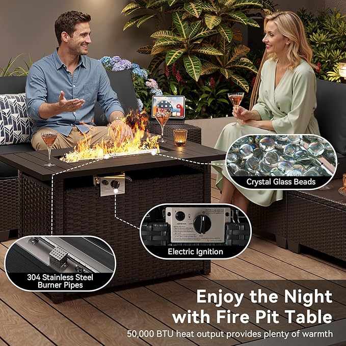 Aoxun Patio Furniture Set with 44'' Fire Pit Table, Widen Armrests Wicker - Image 9