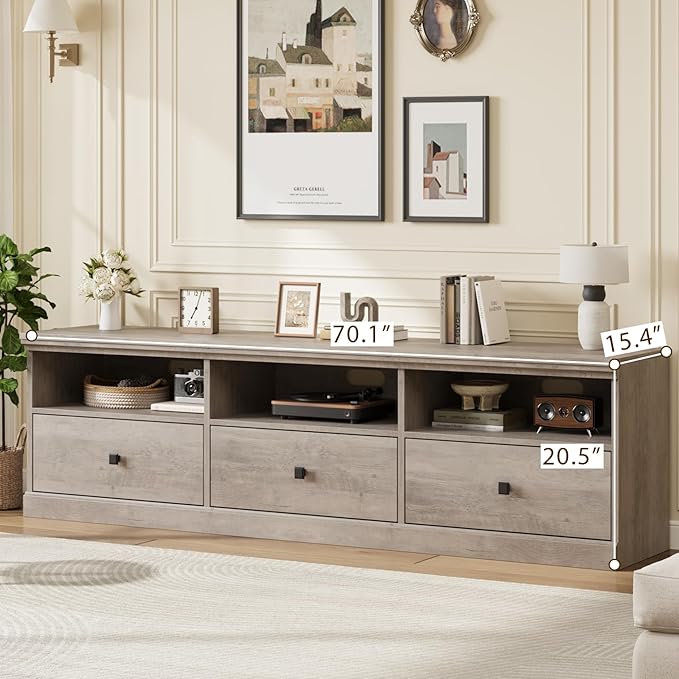 IDEALHOUSE 70in TV Stand for TVs up to 80", Mid Century Modern Entertainment - Image 7