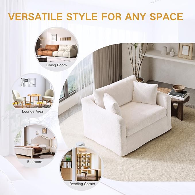 Oversized Armchair, 43.9" W Chenille Single Sofa Modern Upholstered Deep Seat - Image 7