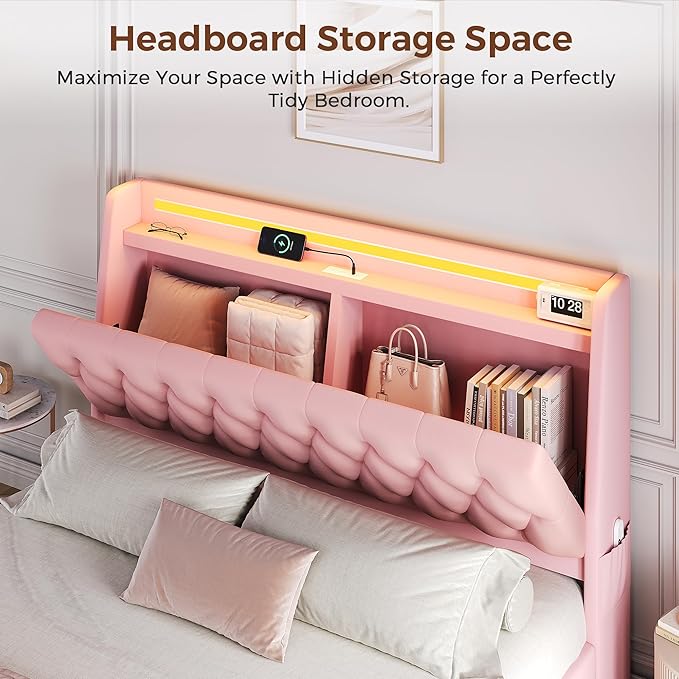 Queen LED Velvet Bed Frame - Image 4
