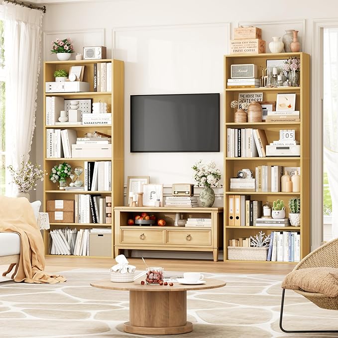 FOTOSOK 6-Tier Open Bookcase and Bookshelf Set of 2, Freestanding Display - Image 5