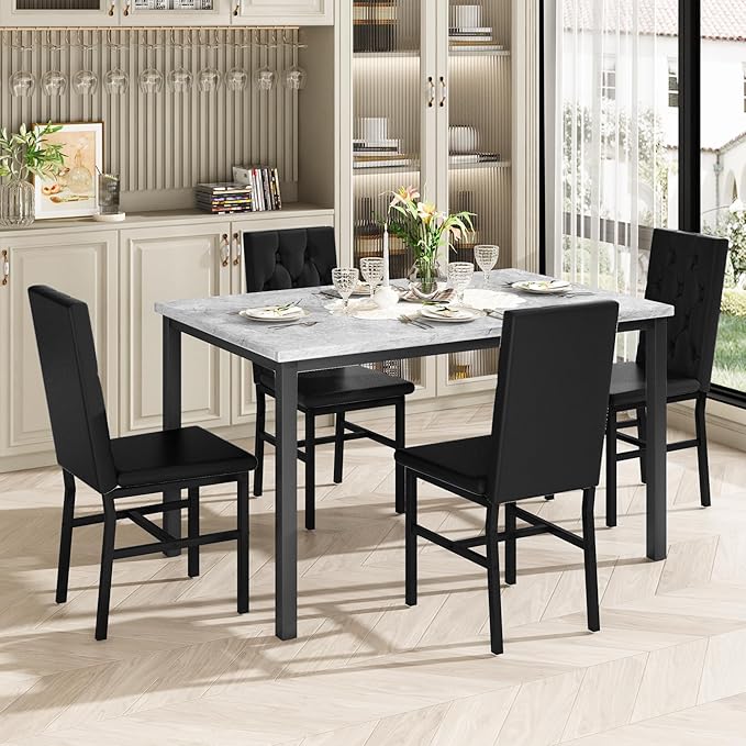 Hooseng Dining Table Set for 4, Faux Marble Small Kitchen Table Chairs Set of 4 - Image 3