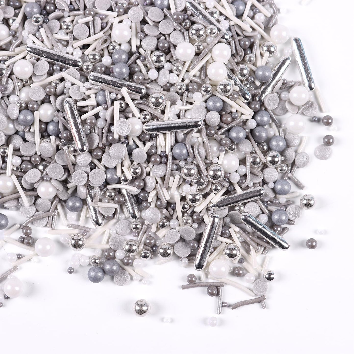 Silver Sprinkles for Cake Decorating, Silver Rob Sprinkles, Silver Pearl Sprinkles, Jimmy Sprinkles, Perfect for Cupcakes, Macaron, Cookies, Waffles, and Ice Cream Topping(120g/4.23oz)
