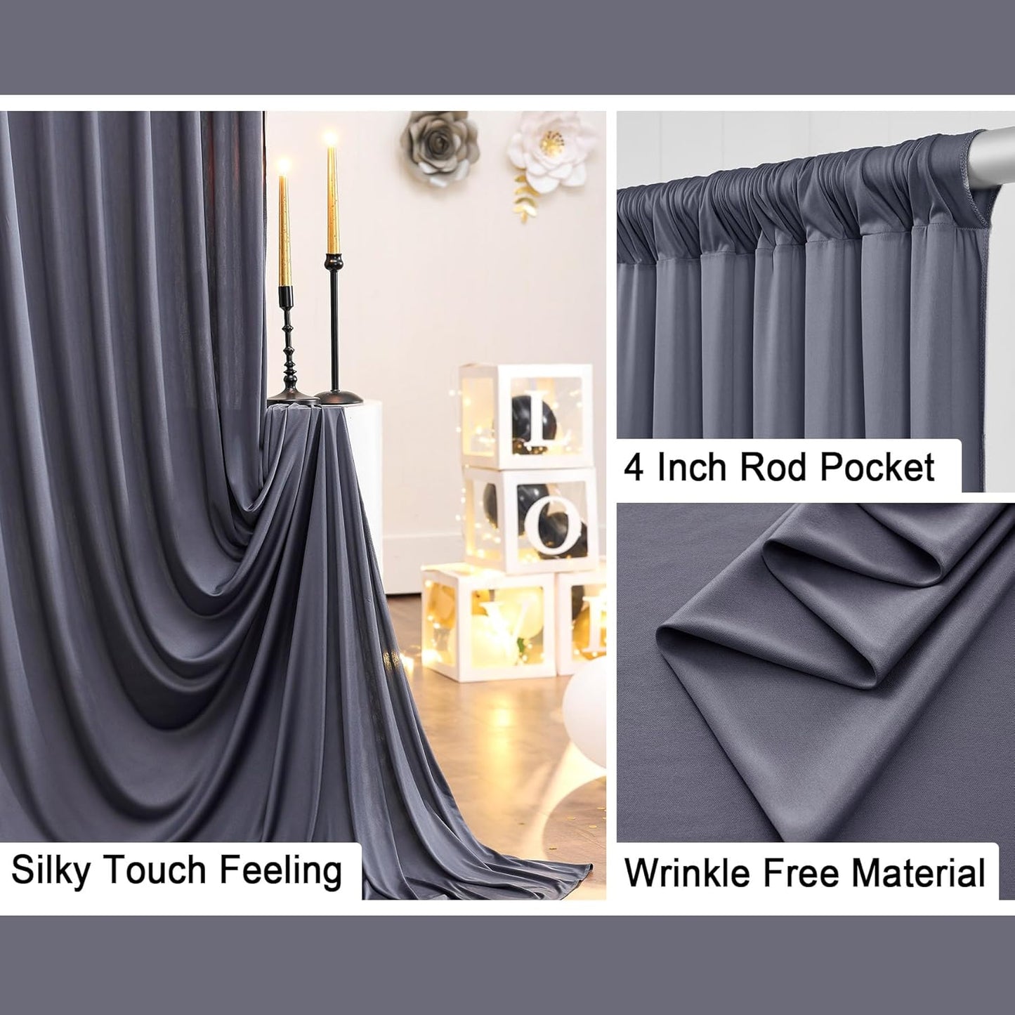 10 ft x 10 ft Wrinkle Free Charcoal Backdrop Curtain for Parties, Dark Grey Polyester Photo Backdrop Drapes for Baby Shower Wedding Engagement Birthday Party Backdrop Stand,5ft x 10ft 2 Panels