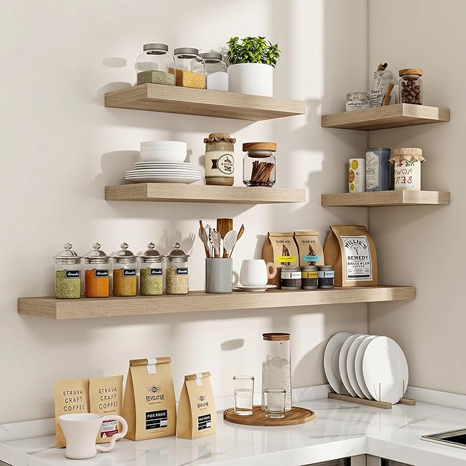Acovy 48 Inch Floating Shelves, 3D Textured Wood Grain, Wooden Shelves - Image 7