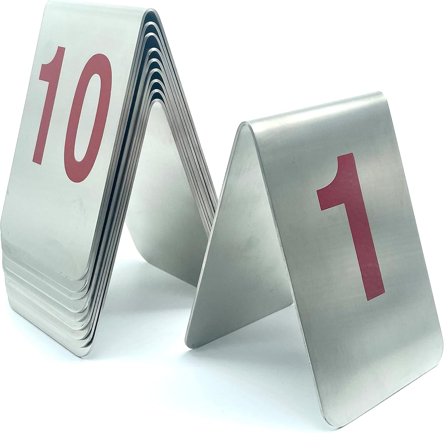 Metal Place Cards Stackable Tent Style Table Numbers,Place Card Holders for TRPG Wedding Party Restaurants Cafes Bars Gatherings Meeting Room Board Games (Red, Large 1-10)
