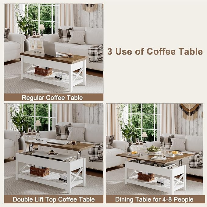 ChooChoo Farmhouse Lift Top Coffee Table, Converts to Dining Table - Image 4