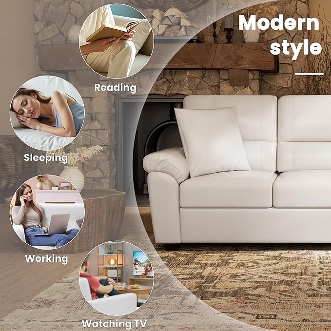 Morden Fort Faux Leather Sofa Couch, Modern Luxury Furniture - Image 5