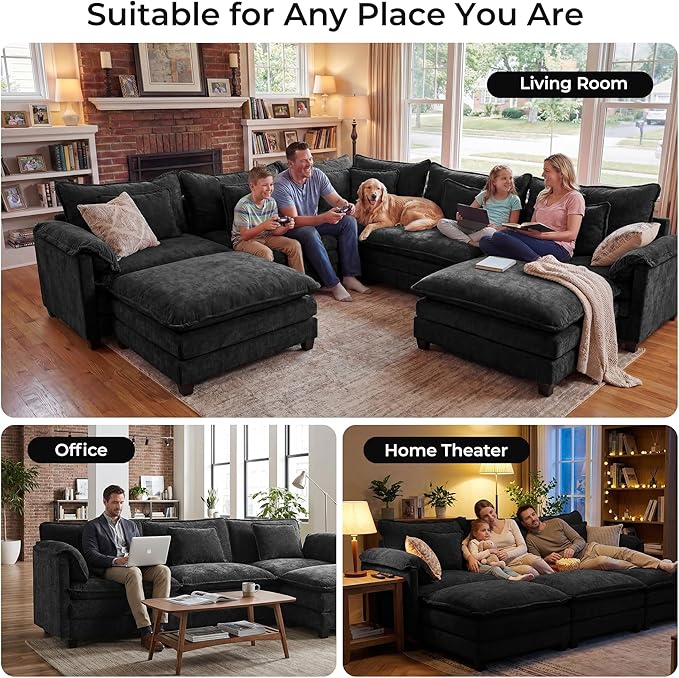 ELUCHANG 150" Oversized V-Shaped Cloud Couch Modular Sectional Sofa - Image 3