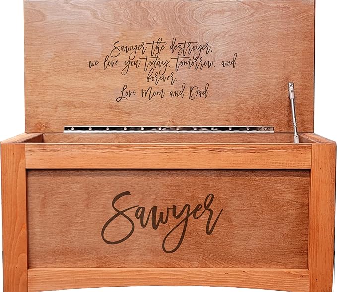 Personalized Engraved Wooden Toy Box by Handmade