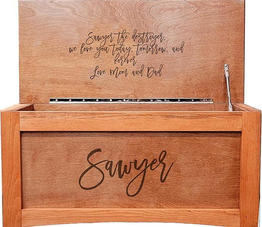 Personalized Engraved Wooden Toy Box by Handmade