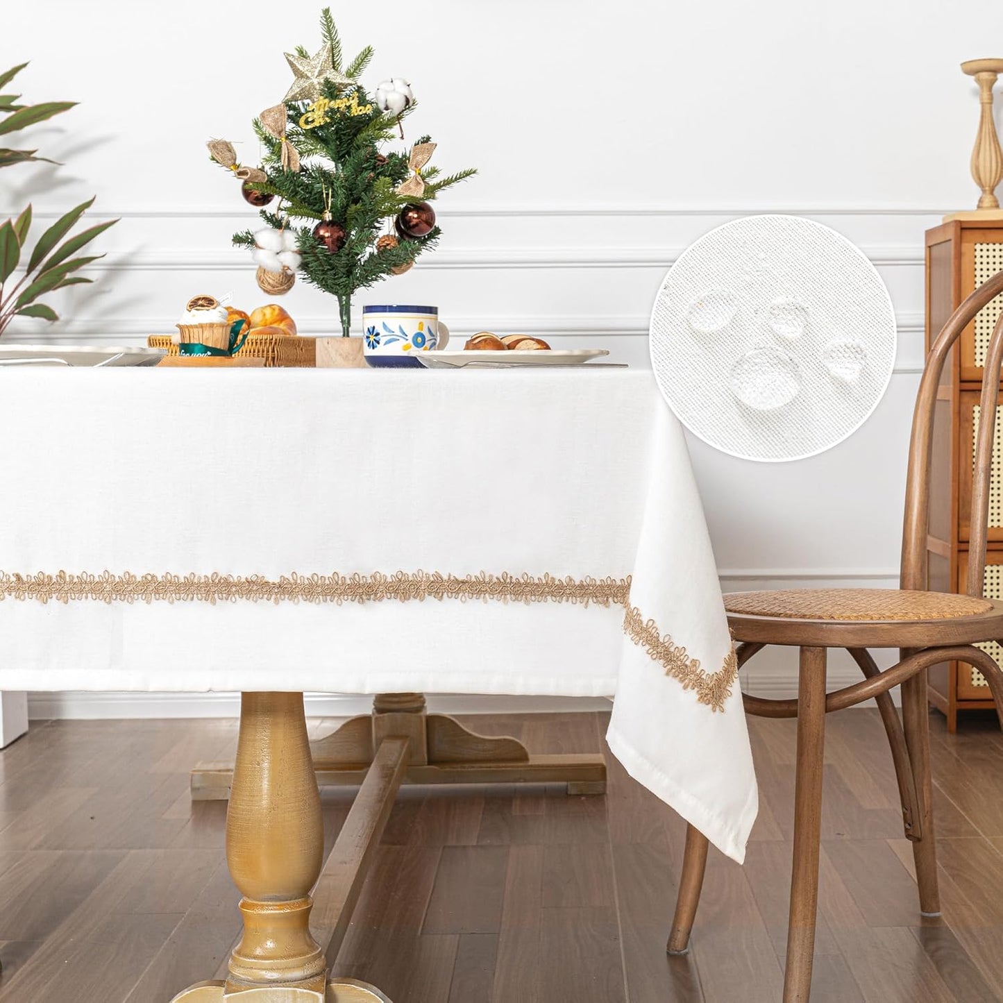 MYSKY HOME Rectangular Table Cloth, 55"X86", Waterproof, Soft Cotton/Polyester Blend, Floral Pattern, Tassel Trim, All-Season, Indoor/Outdoor, 6-8 Seats