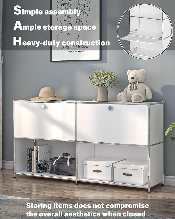 Metal Sideboard with 2 Flap Doors, DIY Modern Home Furnishing, Foyer - Image 4